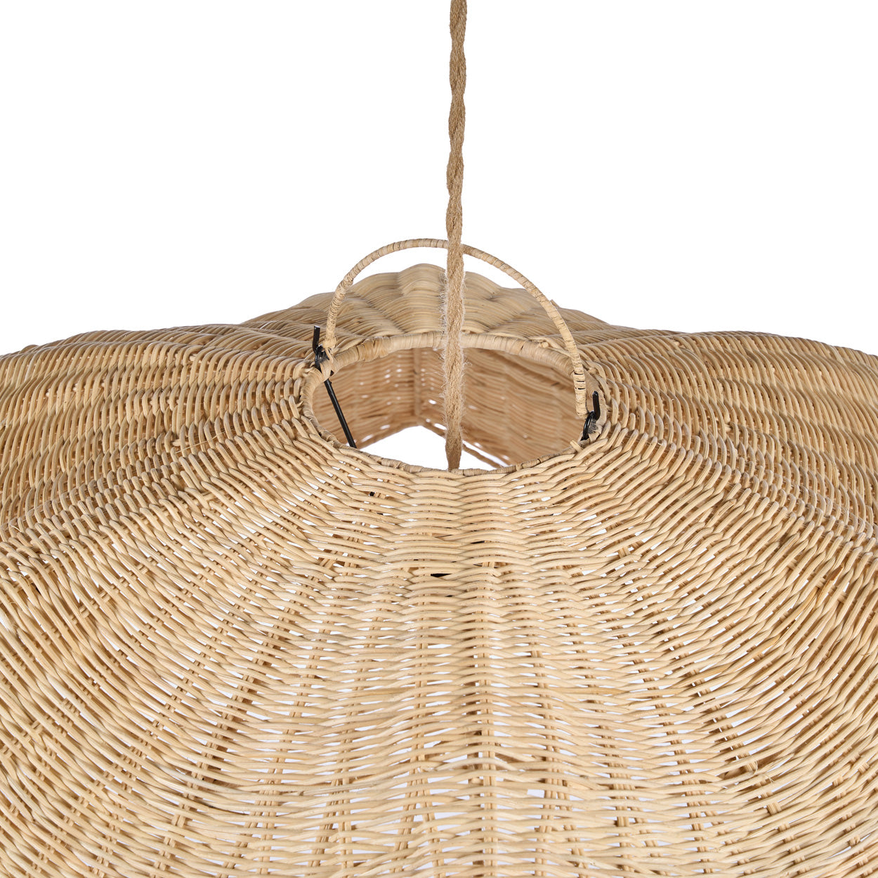 Wicker pendant light with a white background
