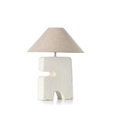 White Architectural  Table Lamp With Linen Cone Light Shade