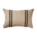 Natural linen rectangle scatter cushion cover  with black stripes on a white background