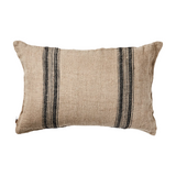 Natural linen rectangle scatter cushion cover  with black stripes on a white background