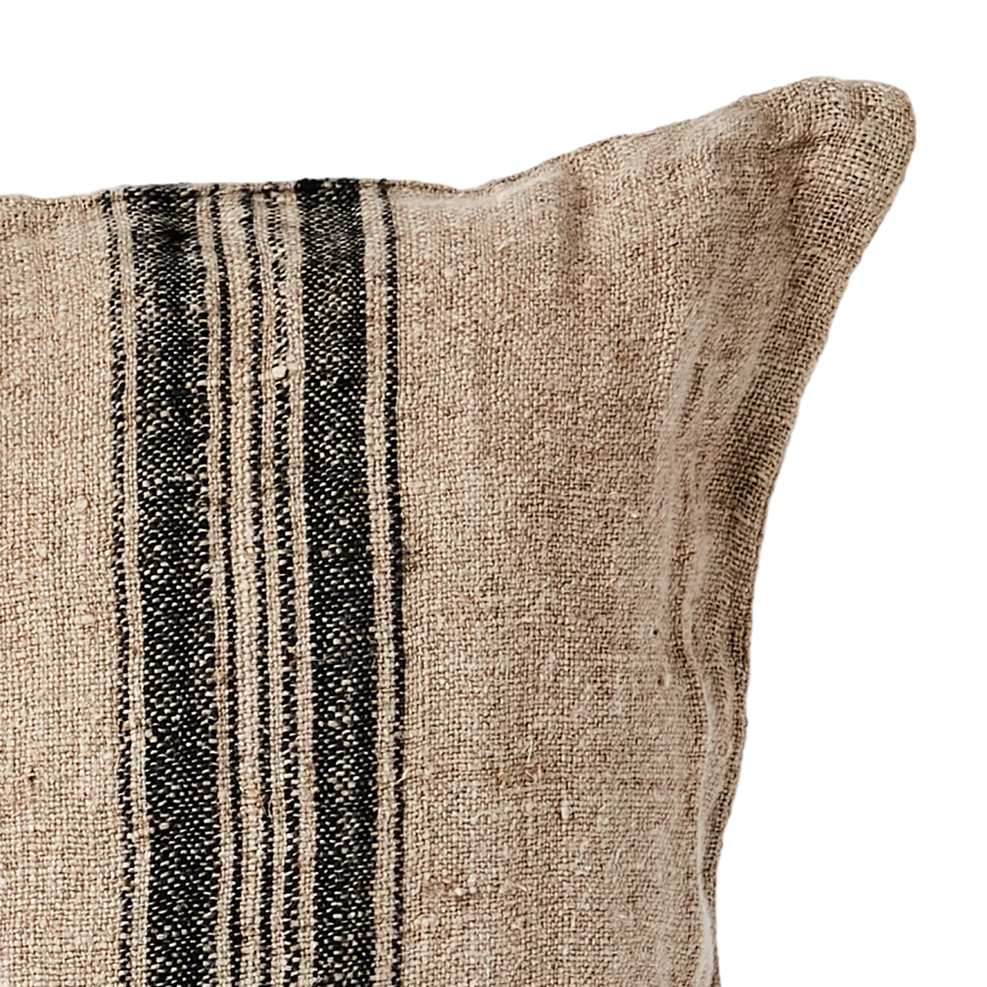 natural linen cushion cover with black stripes