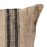 natural linen cushion cover with black stripes