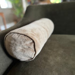 sage green velvet bolster cushion with removable washable cover