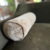 sage green velvet bolster cushion with removable washable cover