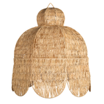 oversized rattan chandelier in a domed rounded petal shape

