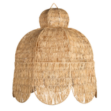 oversized rattan chandelier in a domed rounded petal shape
