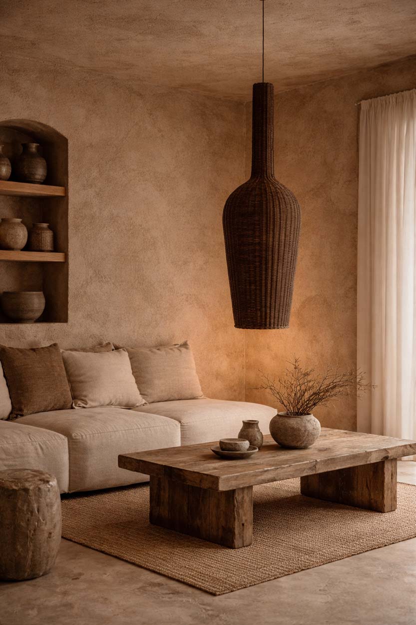 Cozy living room Woven wicker rattan vase shape Pendant light  - Flo & Joe