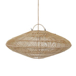 Large oval Woven rattan pendant light on a white background