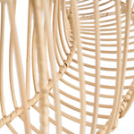 Close-up of a woven rattan ceiling shade on a white background