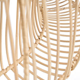 Close-up of a woven rattan ceiling shade on a white background