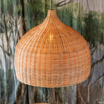 large light rattan wicker dome light shade in bedroom
