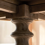Close-up of a wooden table leg with wood grain