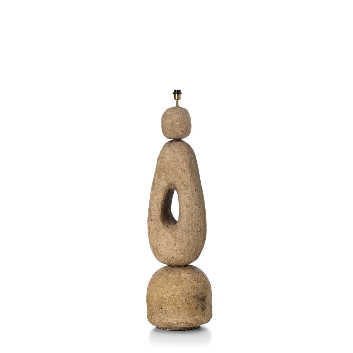 Rustic stone floor lamp with a unique design on a white background