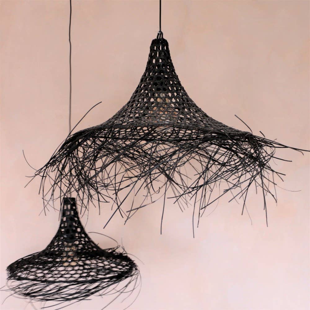 The Mykonos - Black - M - Flo & Joe - Black Rattan Ceiling Lights