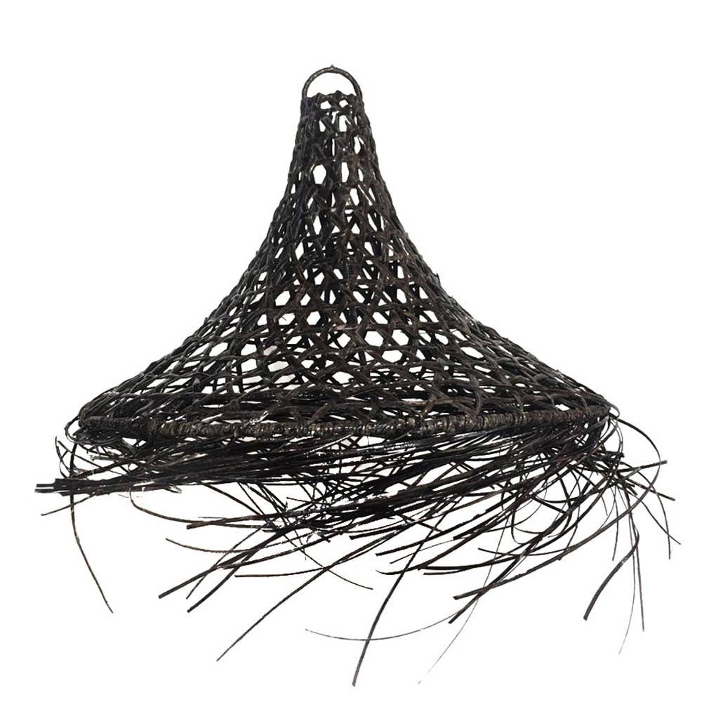 Black rattan pendant light shade with fringing