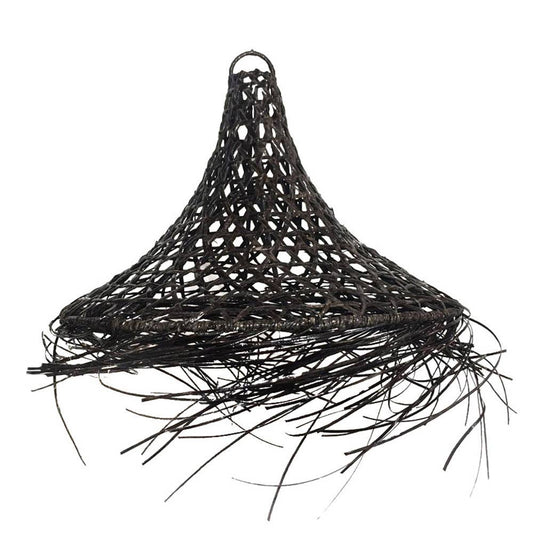 Black Rattan Pendant Light Shade with Fringing