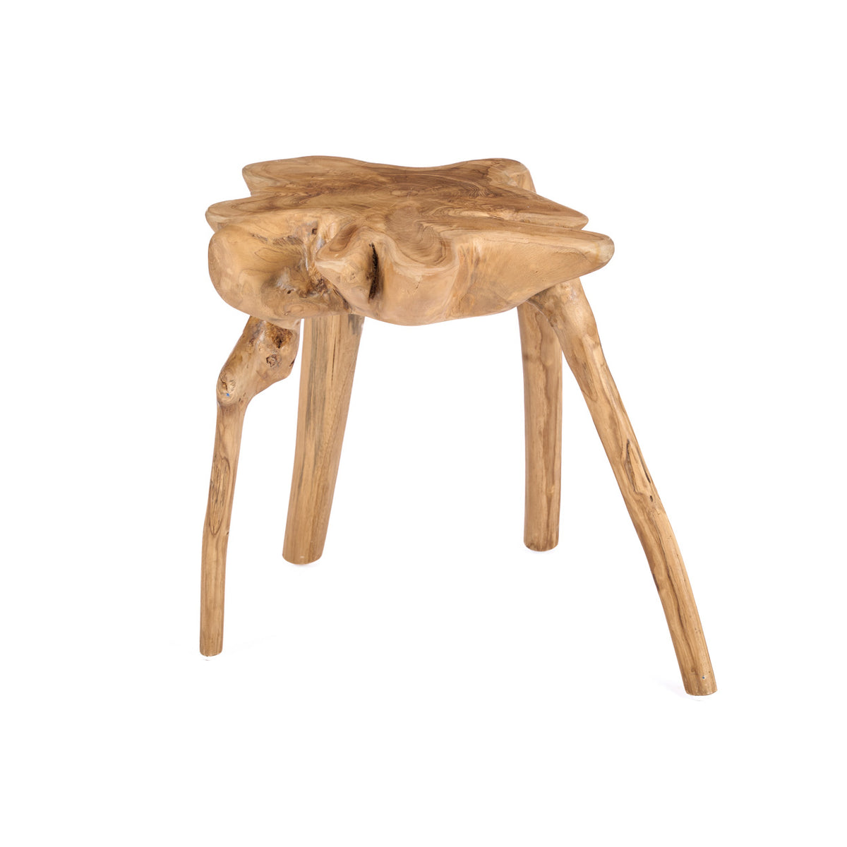 Wooden stool with a natural, organic design on a white background