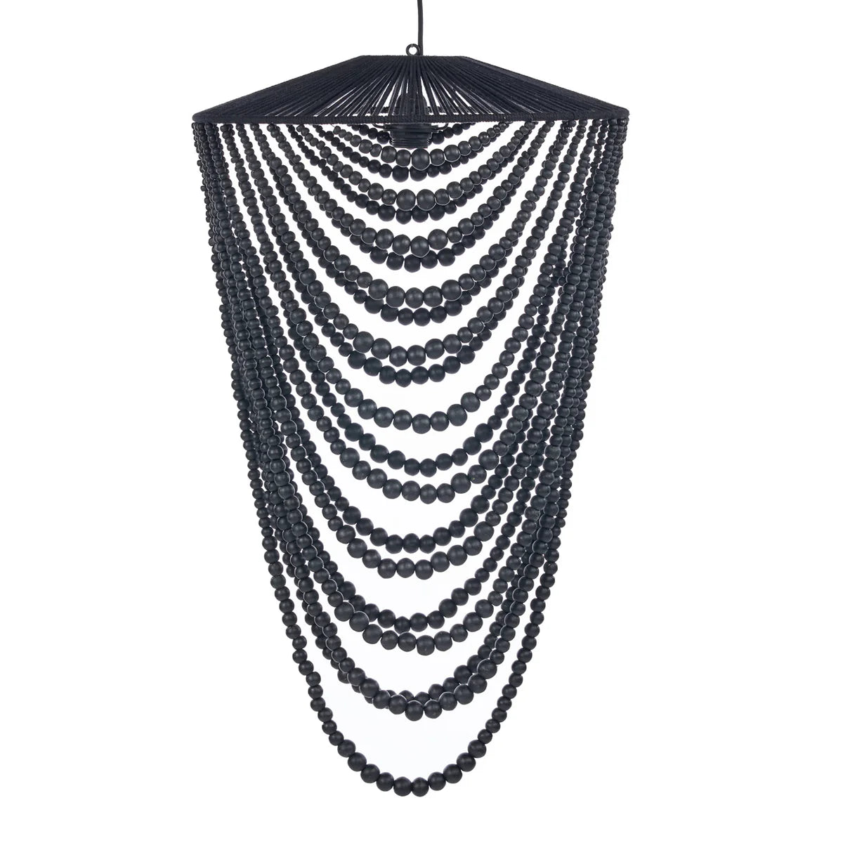Black beaded chandelier on a white background