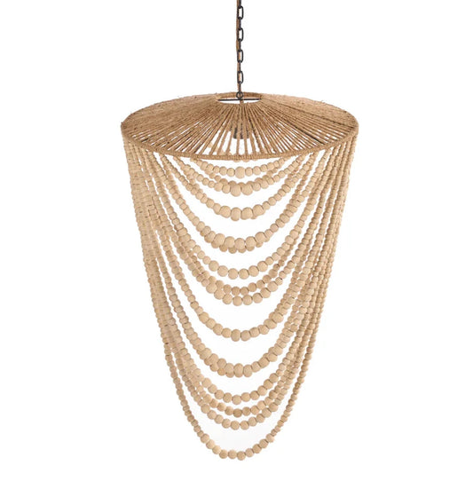 wooden Beaded chandelier with a white background