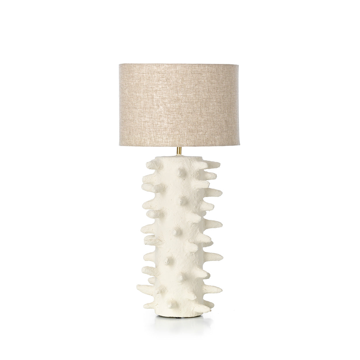 Table lamp with unique white textured base and beige lampshade - bedside or table