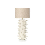 Table lamp with unique white textured base and beige lampshade - bedside or table