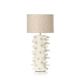 Table lamp with unique white textured base and beige lampshade - bedside or table