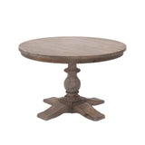 classic round wooden dining table with carved base, seats 4 and is 120cm in diameter
