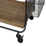 wheeled wood and metal trolley with wood trays and metal baskets on ends perfect for kitchen or office