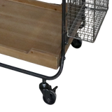 wheeled wood and metal trolley with wood trays and metal baskets on ends perfect for kitchen or office