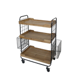 wood and metal trolley with wood trays and metal baskets on ends perfect for kitchen or office
