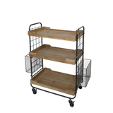 wood and metal trolley with wood trays and metal baskets on ends perfect for kitchen or office