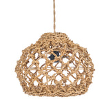 Woven pendant light with natural rope texture on a white background