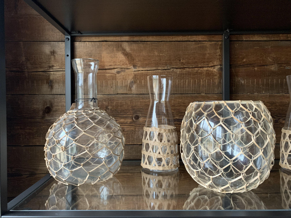 Rattan round glass vase   flo & joe