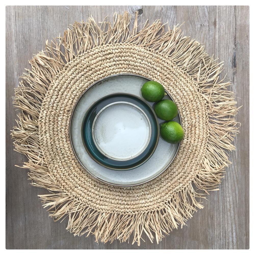 Large fringed round raffia placemat   flo & joe