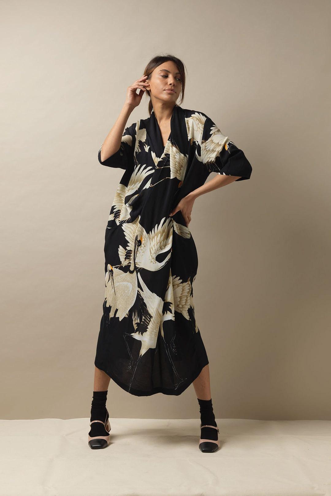 Black Stork Crepe Midi Dress
