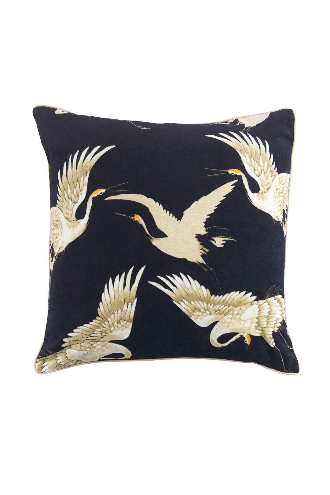 Black Stork Velvet Cushion Cover