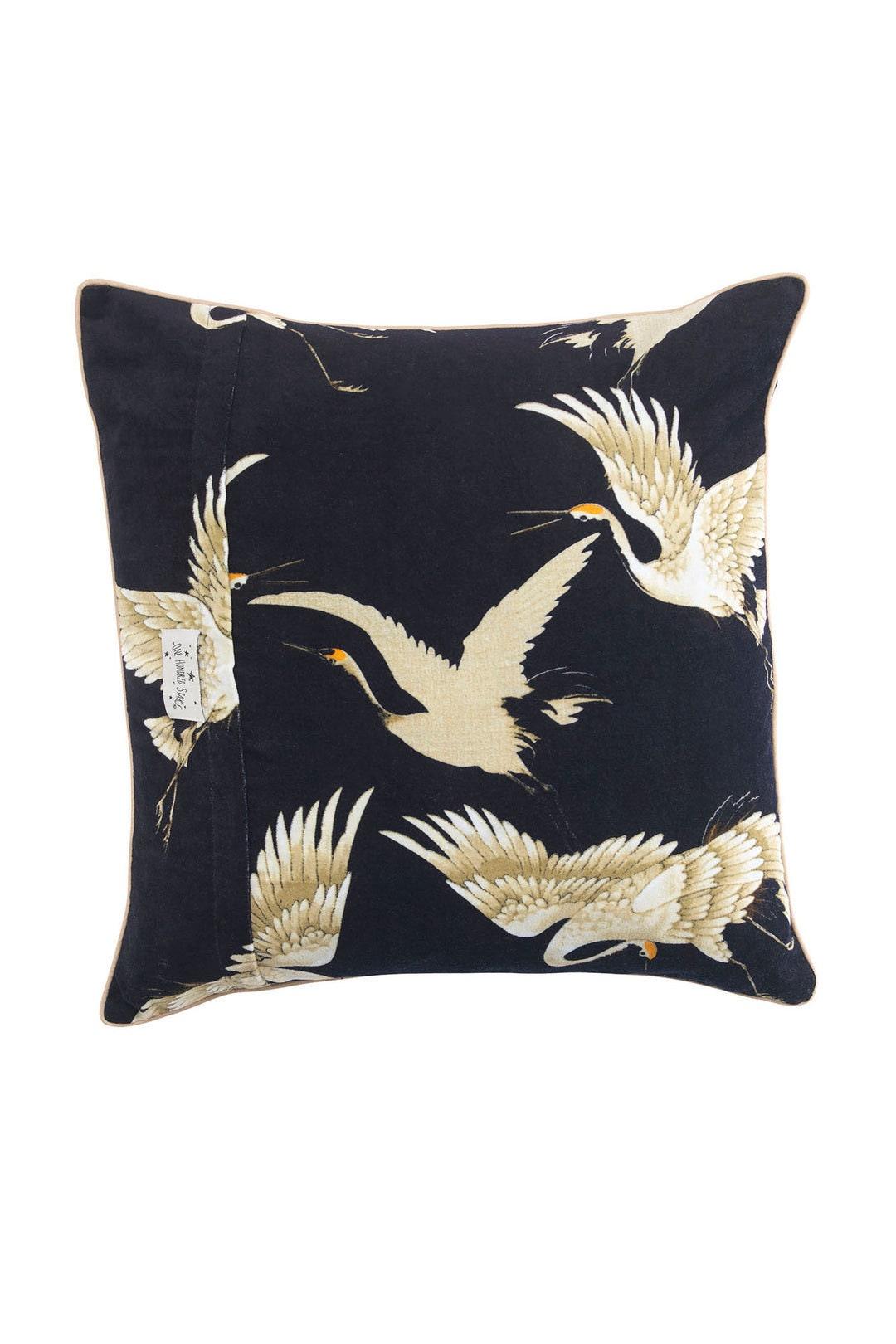 Black Stork Velvet Cushion Cover