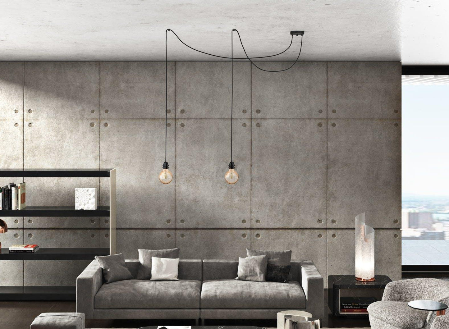 Ceiling Light 2 Fittings - French Linen Black - Flo & Joe
