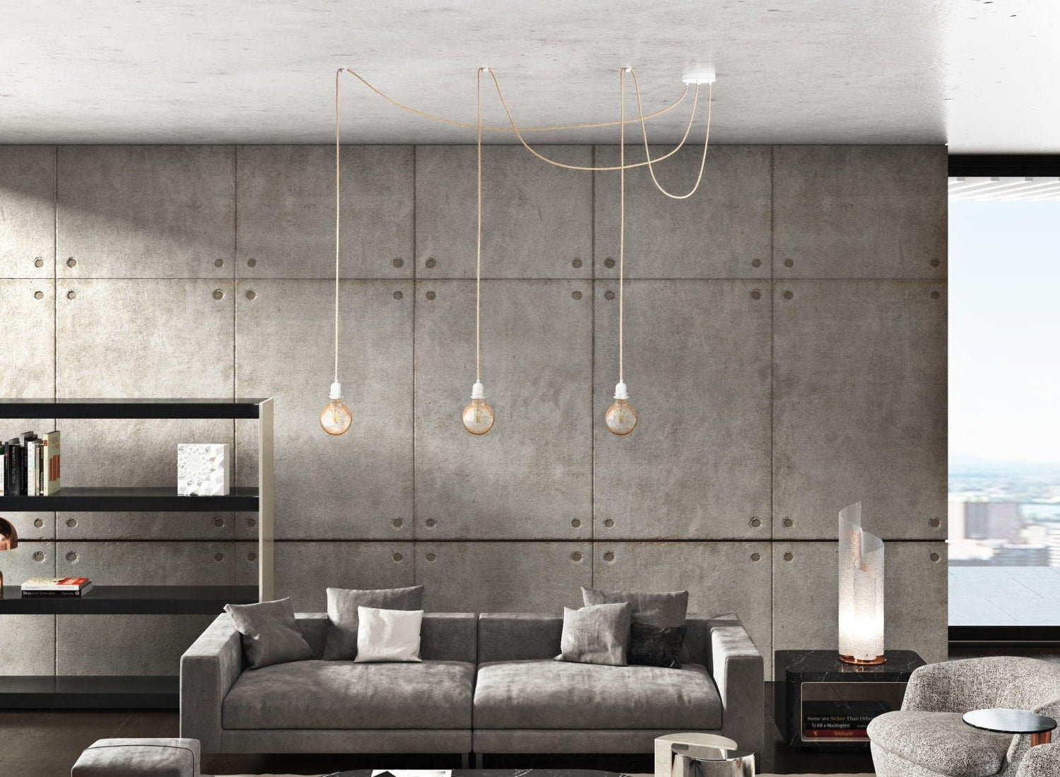 Ceiling Light 3 Fittings - Raw Linen White - Flo & Joe