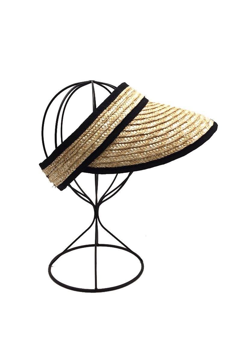 Cotton Trimmed Straw Visor - Black - Flo & Joe