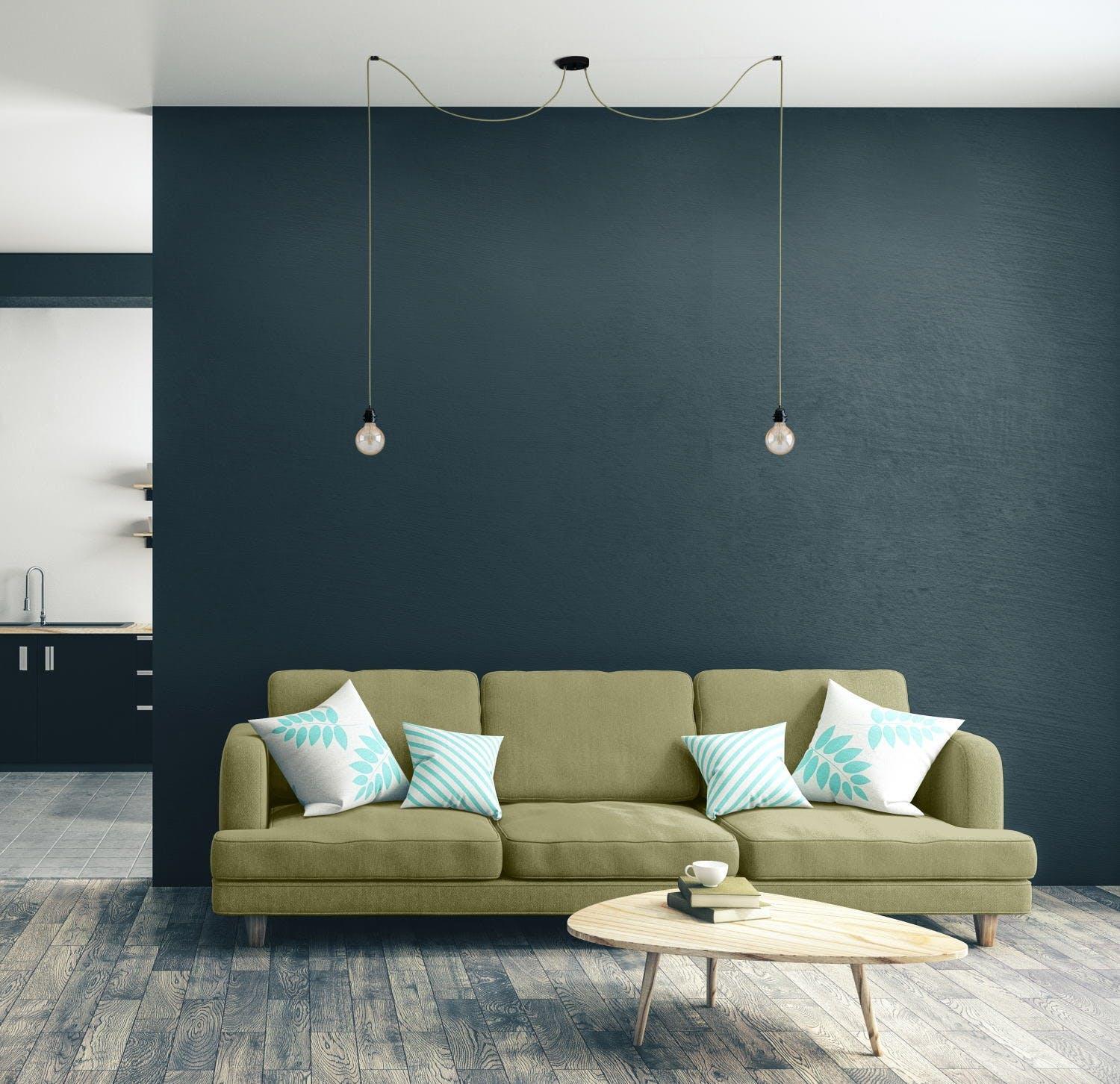 French Linen Ceiling Light - 2 Fittings - Khaki - Flo & Joe