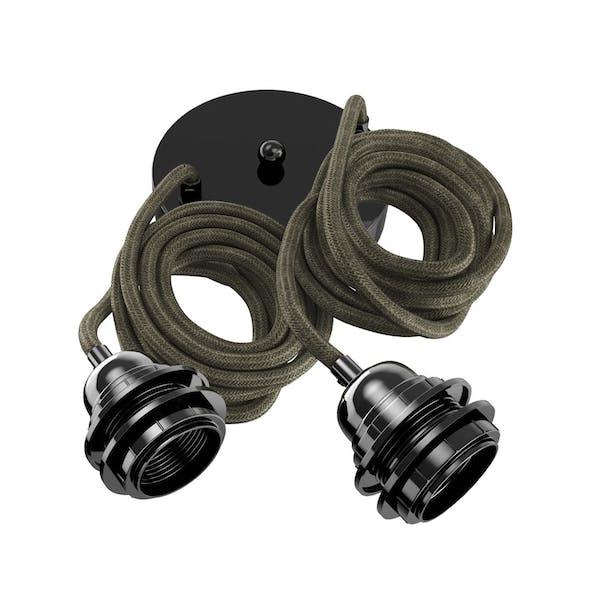 French Linen Ceiling Light - 2 Fittings - Khaki - Flo & Joe