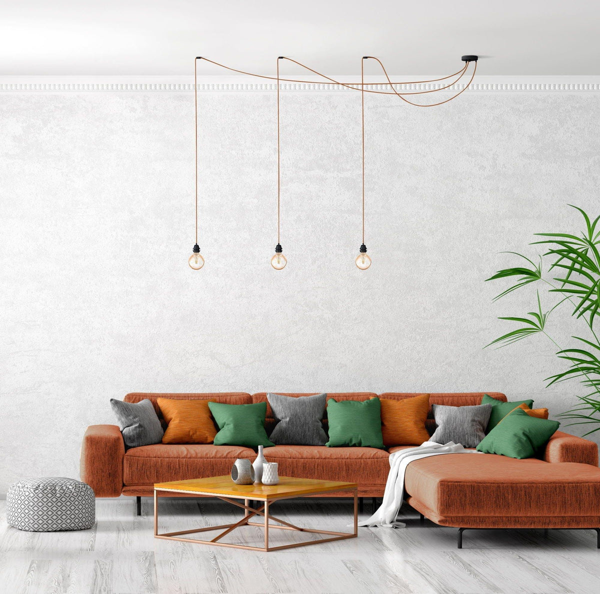 French linen ceiling light   3 fittings   rust   flo & joe