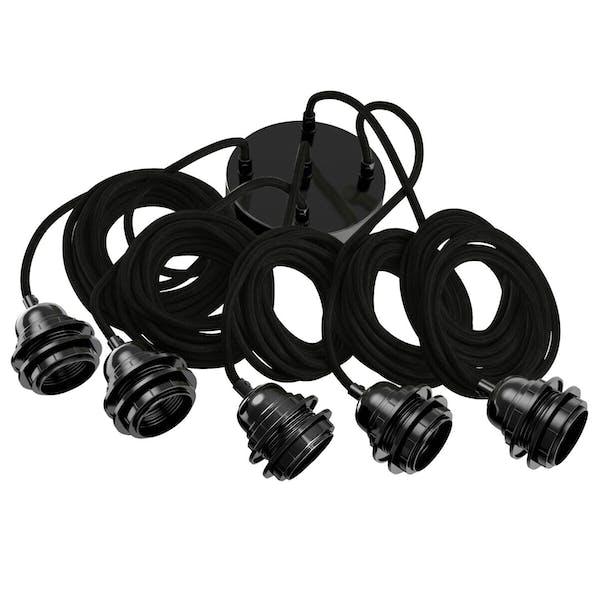 French linen ceiling light   5 fittings   black   flo & joe