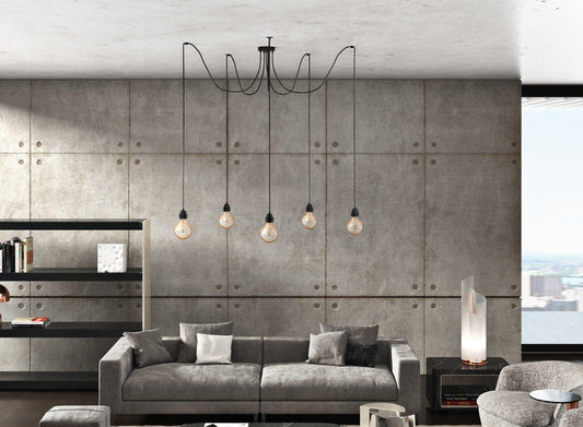 French Linen Ceiling Light - 5 Fittings - Black - Flo & Joe