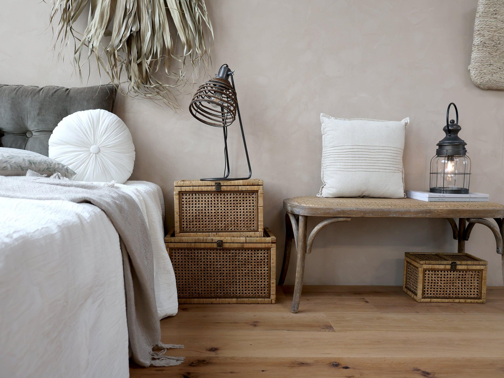 French Wicker Wooden Bench - Flo & Joe