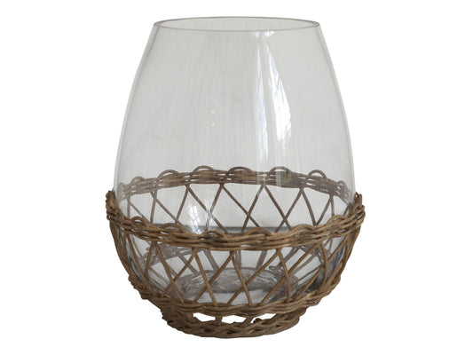 Glass & Wicker Hurricane Lantern - Large - Flo & Joe