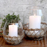 Glass & Wicker Hurricane Lantern - Medium - Flo & Joe