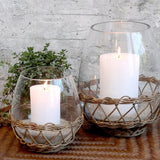 Glass & Wicker Hurricane Lantern - Medium - Flo & Joe