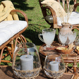Glass & Wicker Hurricane Lantern - Medium - Flo & Joe